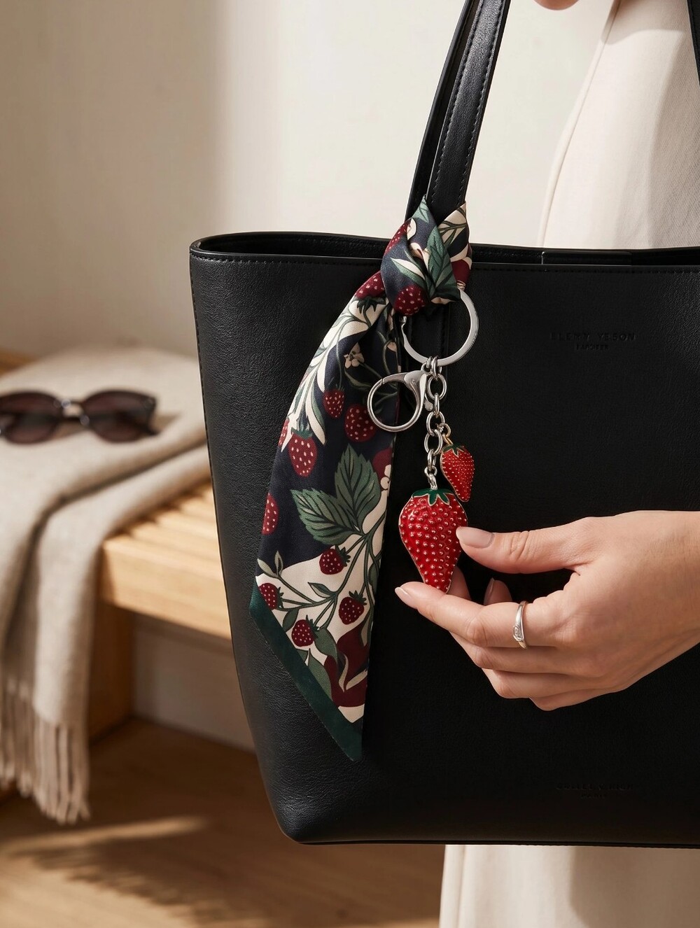 Strawberry Bag Charm In Gold Or Silver